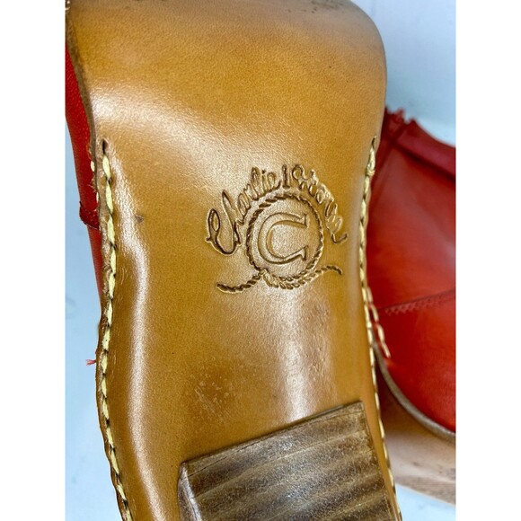 Charlie 1 Horse Red Leather Pointed Toe Ankle Boots 9B US 40 EU Brazil Heels - Picture 3 of 9